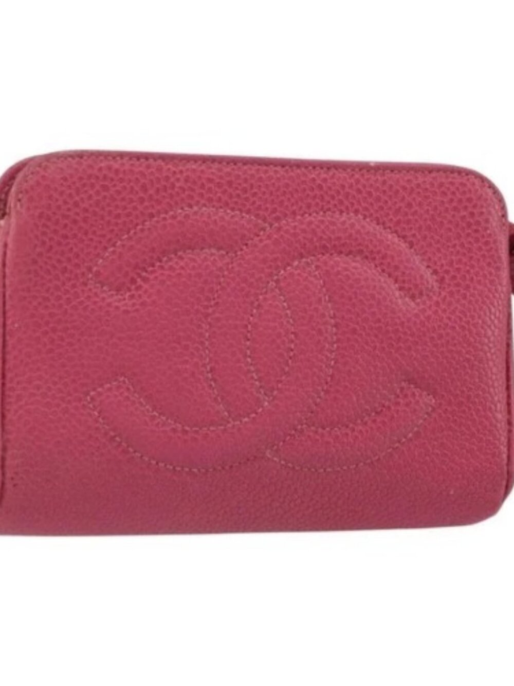 CHANEL COCO Mark Pouch Grained Calf Skin Pink Gold CC Auth 163727